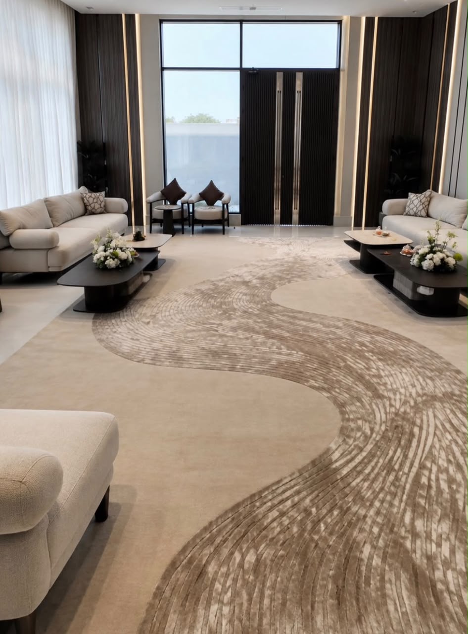 Curved contemporary carpet in a modern reception room