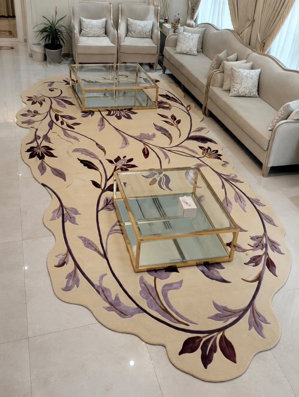 Sculpted floral carpet in an elegant sitting room